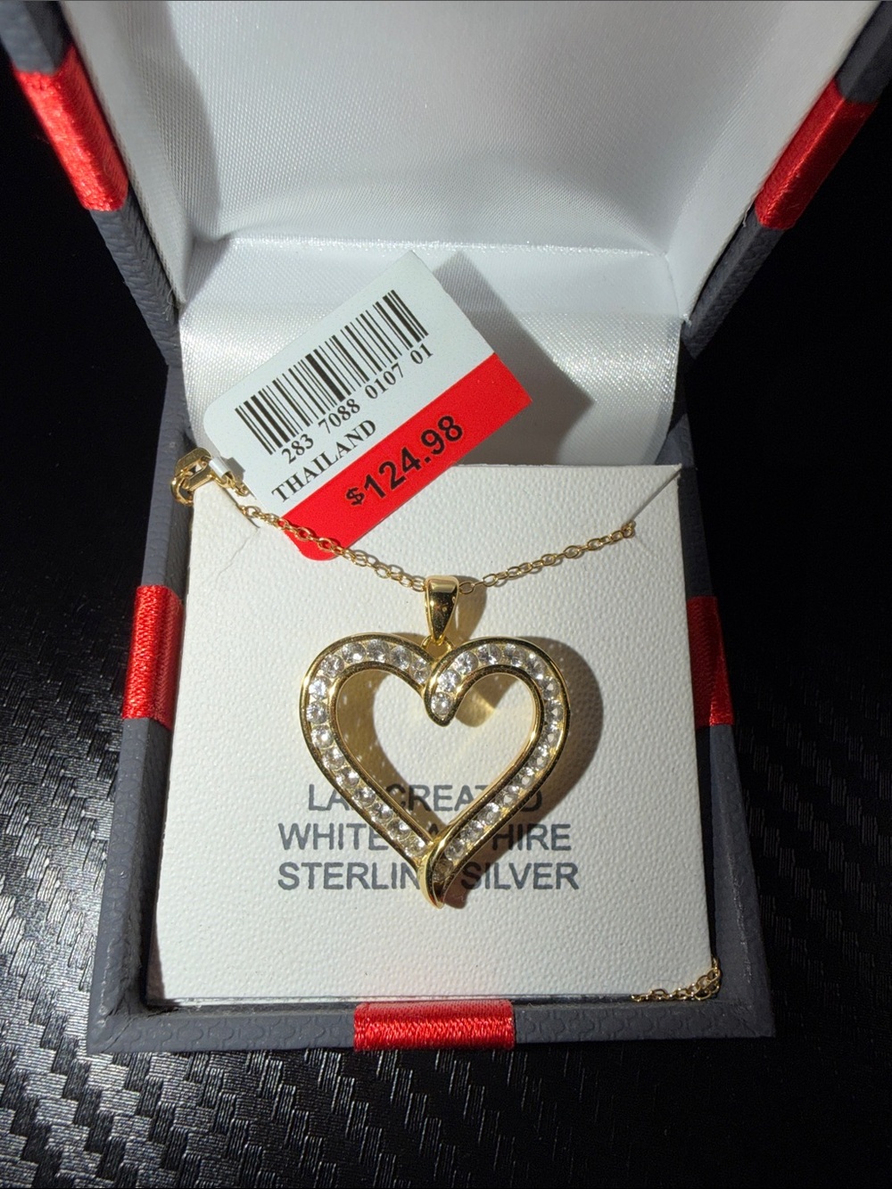 Gold Heart Pendant Necklace with Clear Accent Stones - Picture 4 of 5